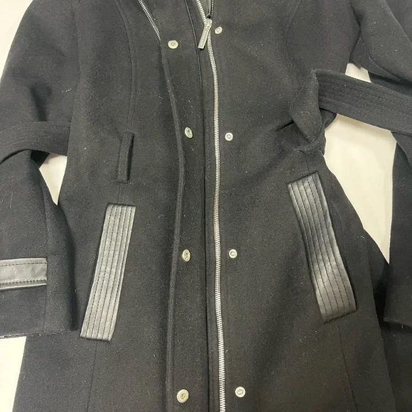 Michael Kors Long Women's Wool Pea Coat Silver Details Size XS Color Black - Picture 5 of 11